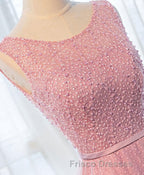 A Line Round Neck Tulle Long Formal Prom Dress, Lace Evening Dress