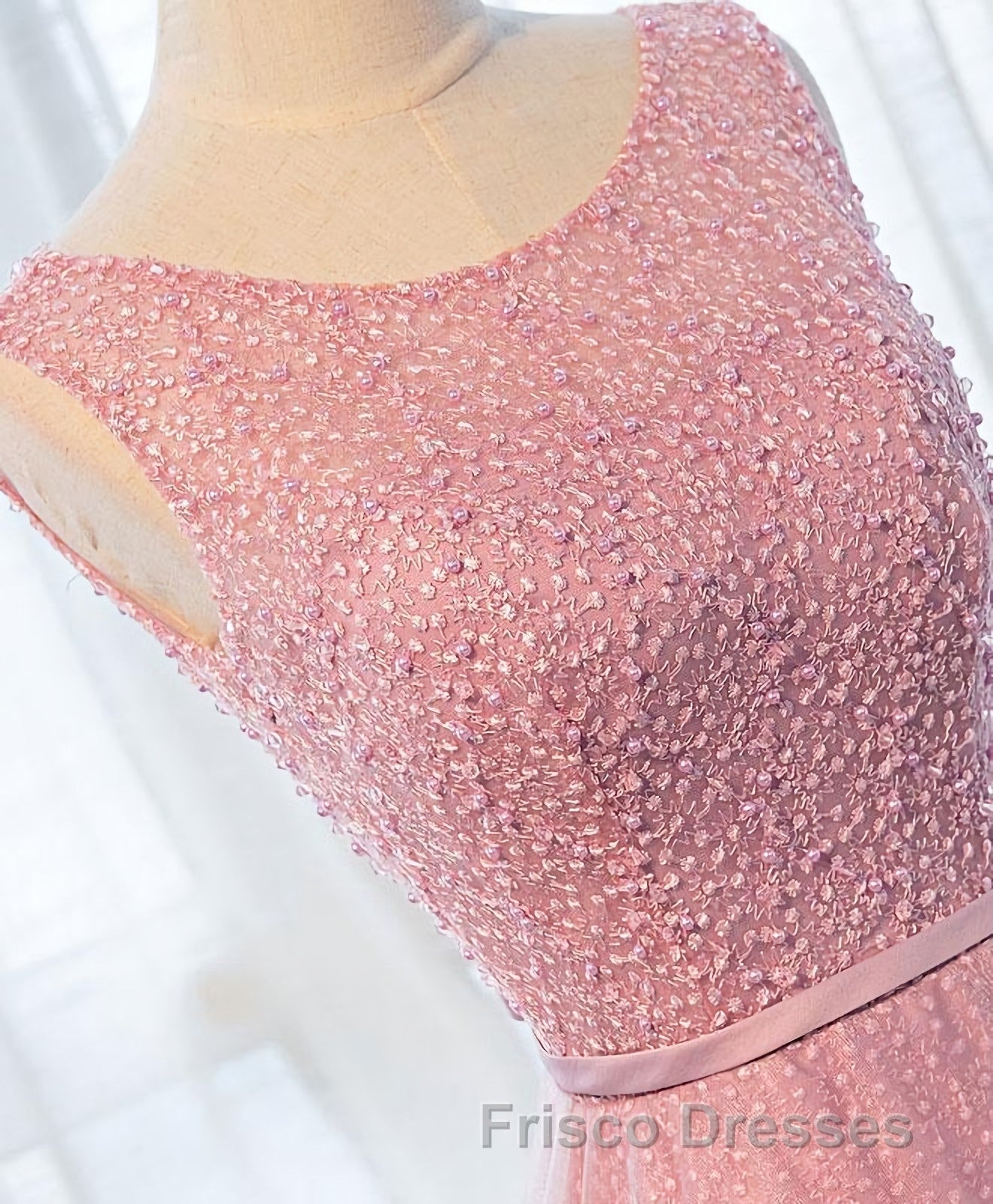 A Line Round Neck Tulle Long Formal Prom Dress, Lace Evening Dress