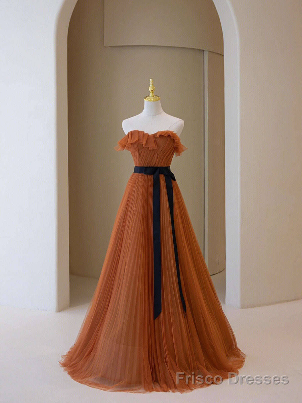 Simple A-Line Strapless Long Prom Dress, Beautiful Tulle Graduation Dress Main image