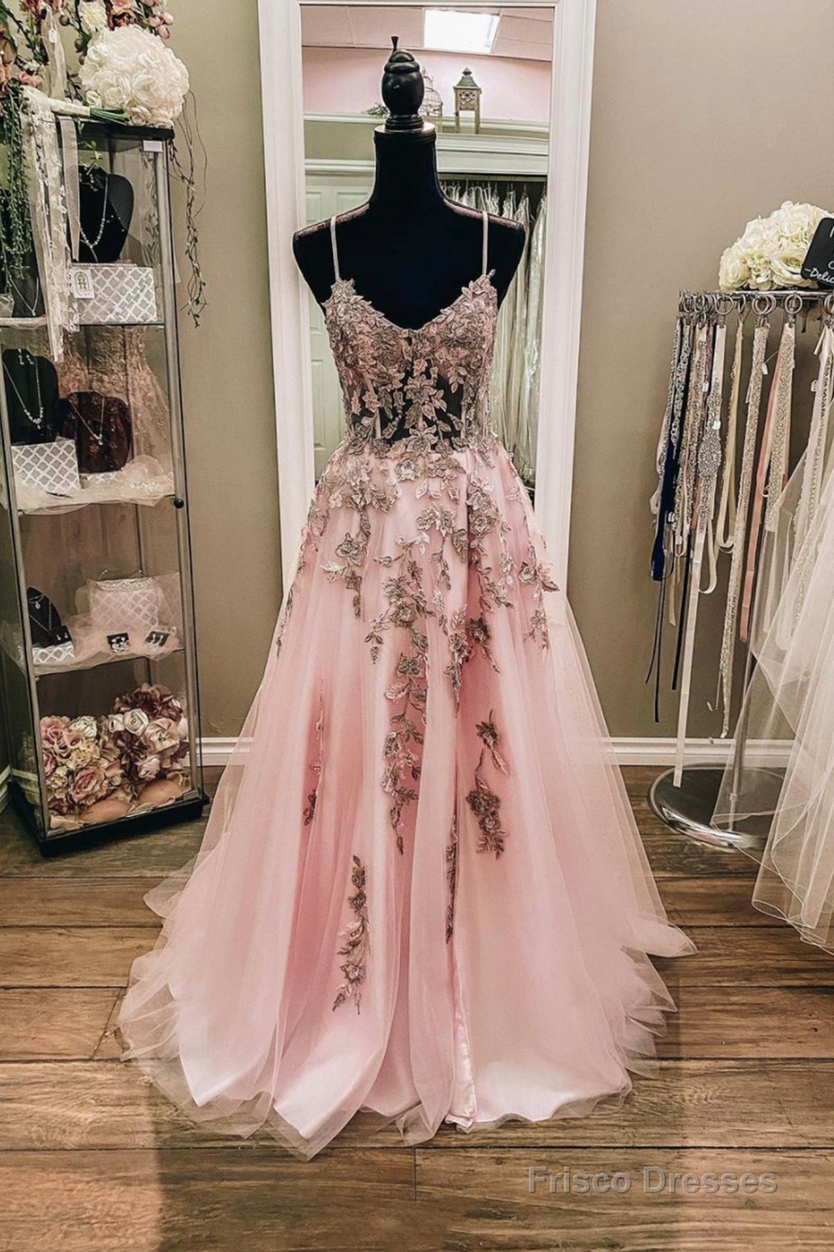 Pink Tulle Lace Long Prom Dresses, Lovely A-Line Evening Dresses Secondary image