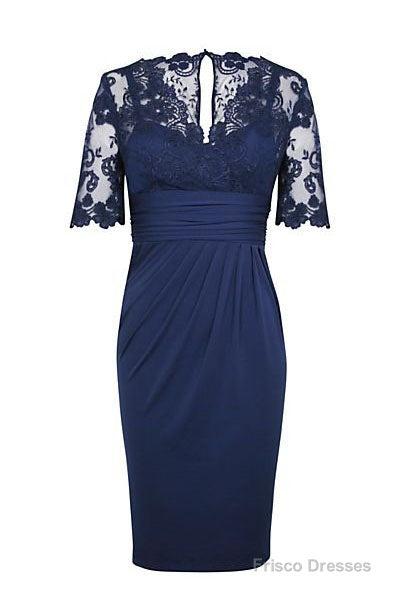Eleagnt Short Sleeves Empire Navy Blue Short Mother of the Bride Dress