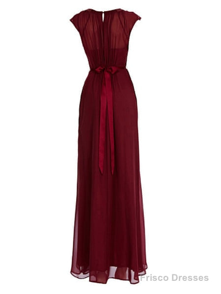 Elegant Burgundy Long Chiffon Bridesmaid Dress Wedding Party Dress Main image