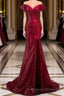 Dark Red Sequins Mermaid Sweetheart Formal Prom Dresses, Dark Red Evening Dresses