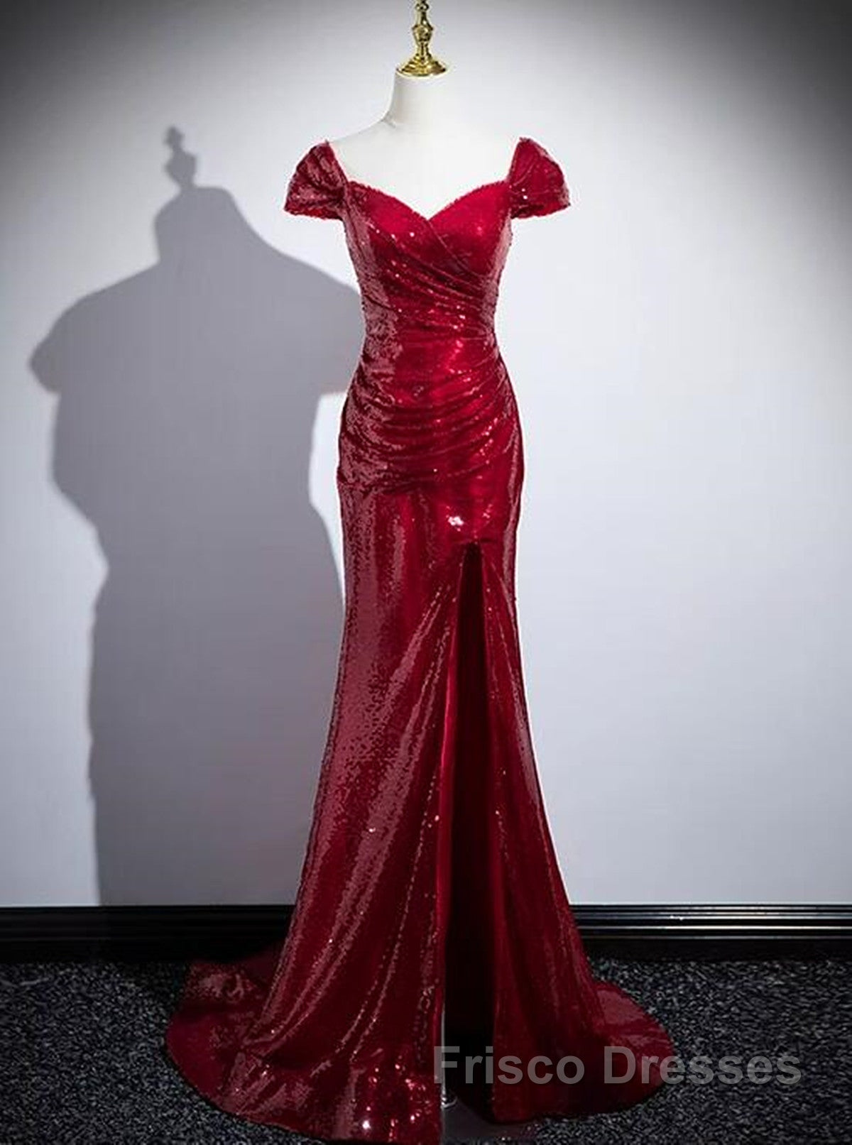 Dark Red Sequins Mermaid Sweetheart Formal Prom Dresses, Dark Red Evening Dresses Secondary image