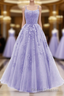 Light Purple Straps Lace-Up Long Formal Prom Dress, Light Purple Long Evening Dress Formal Prom Dress