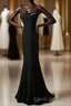 Black Straps Velvet Low Back Long Formal Prom Dress, Black Velvet Evening Dress Formal Prom Dress