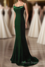 Green Mermaid Long Velvet Party Dress, Green Straps Long Formal Prom Dress Formal Prom Dress