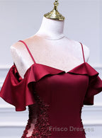 Wine Red Mermaid Sweetheart Straps Long Formal Prom Dress, Wine Red Formal Prom Dress