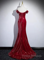 Dark Red Sequins Mermaid Sweetheart Formal Prom Dresses, Dark Red Evening Dresses