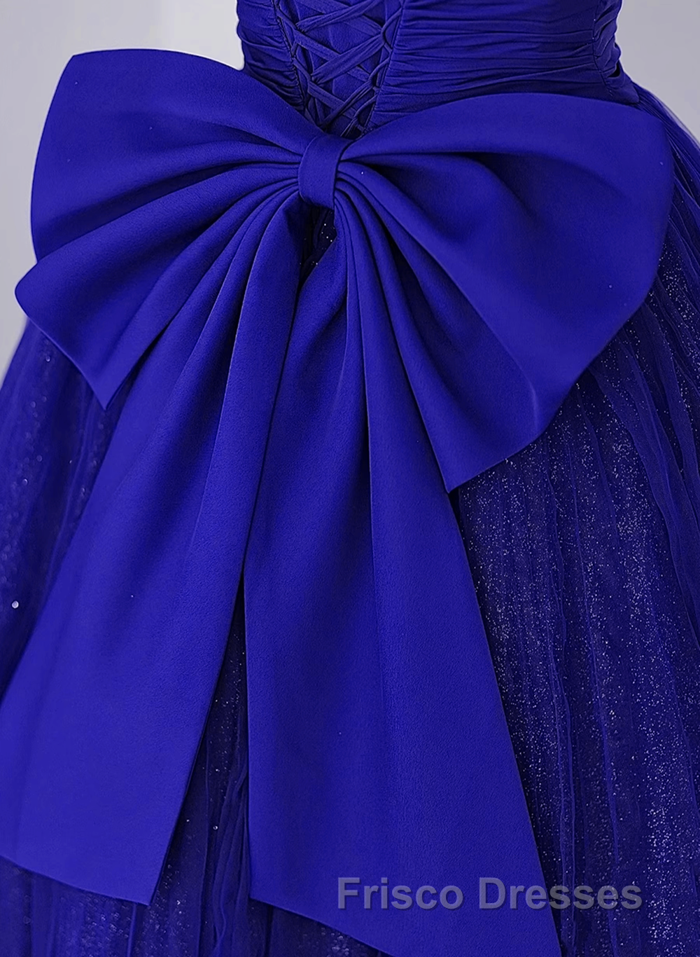 Royal Blue Scoop Tulle Short Sleeves Long Formal Prom Dress, Royal Blue A-Line Party Dress