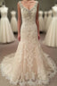 Mermaid Long Champagne Bridal Dress with Lace