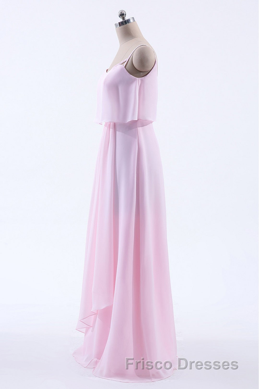 Pink Flounce Chiffon Straps A-line Long Bridesmaid Dress Secondary image