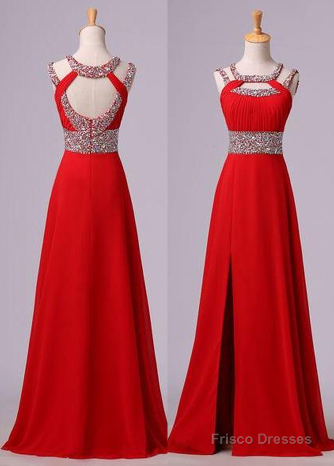 2025 Gorgeous Red Beading Open Back Chiffon Prom Dresses Main image