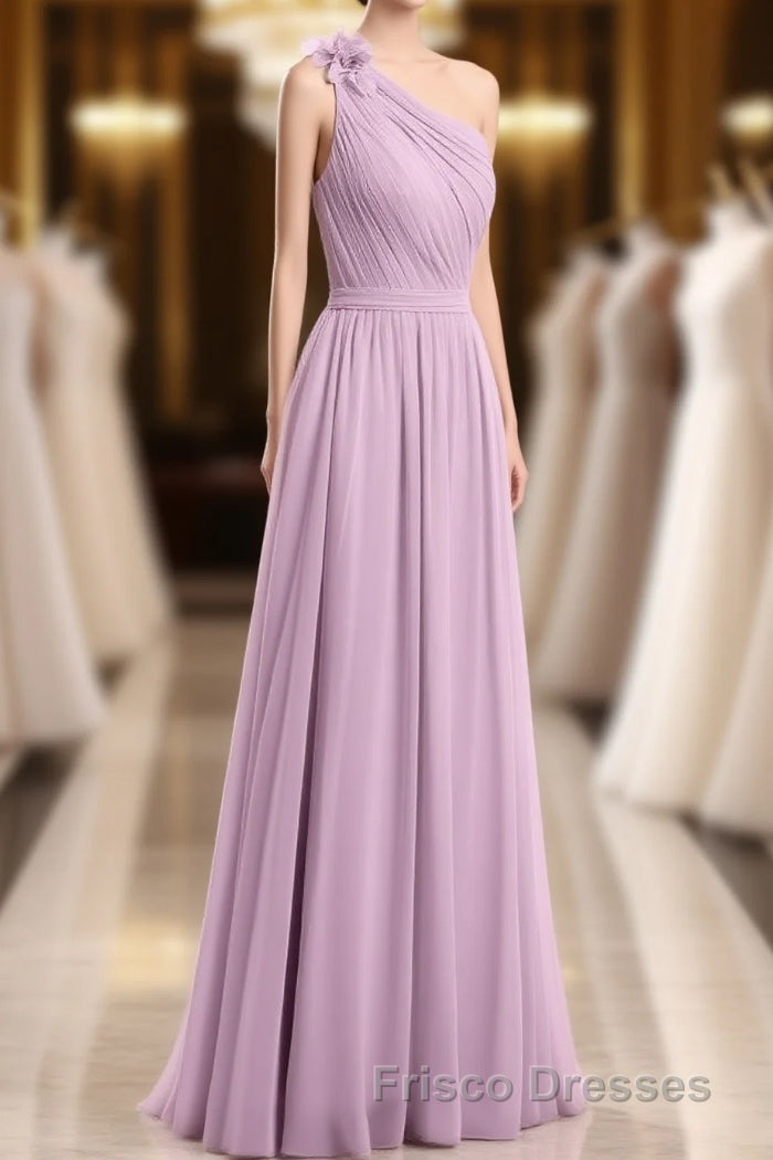 Dusty Purple One-Shoulder Backless A-Line Long Bridesmaid Dress