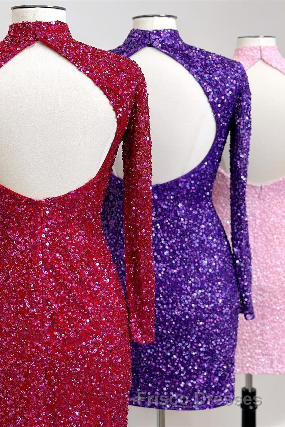 Regency High Neck Long Sleeves Sequins Keyhole Homecoming Dress Secondary image