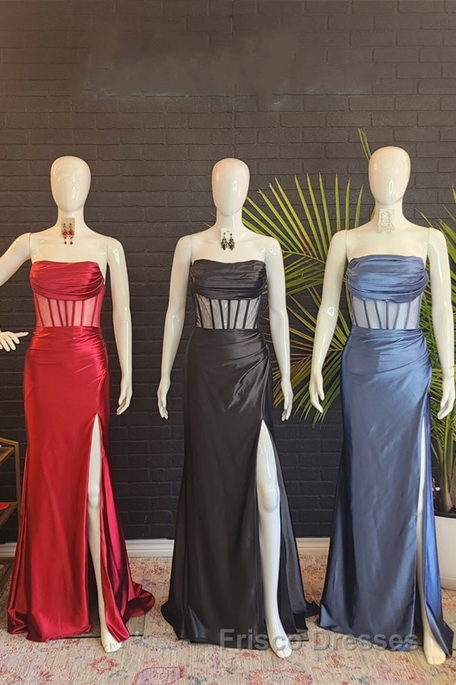 Black Strapless Mermaid Satin Long Formal Prom Dress with Slit Secondary image