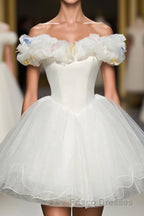Cute White Tulle Short Formal Prom Gown White Homecoming Dress