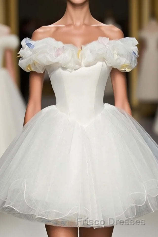 Cute White Tulle Short Formal Prom Gown White Homecoming Dress