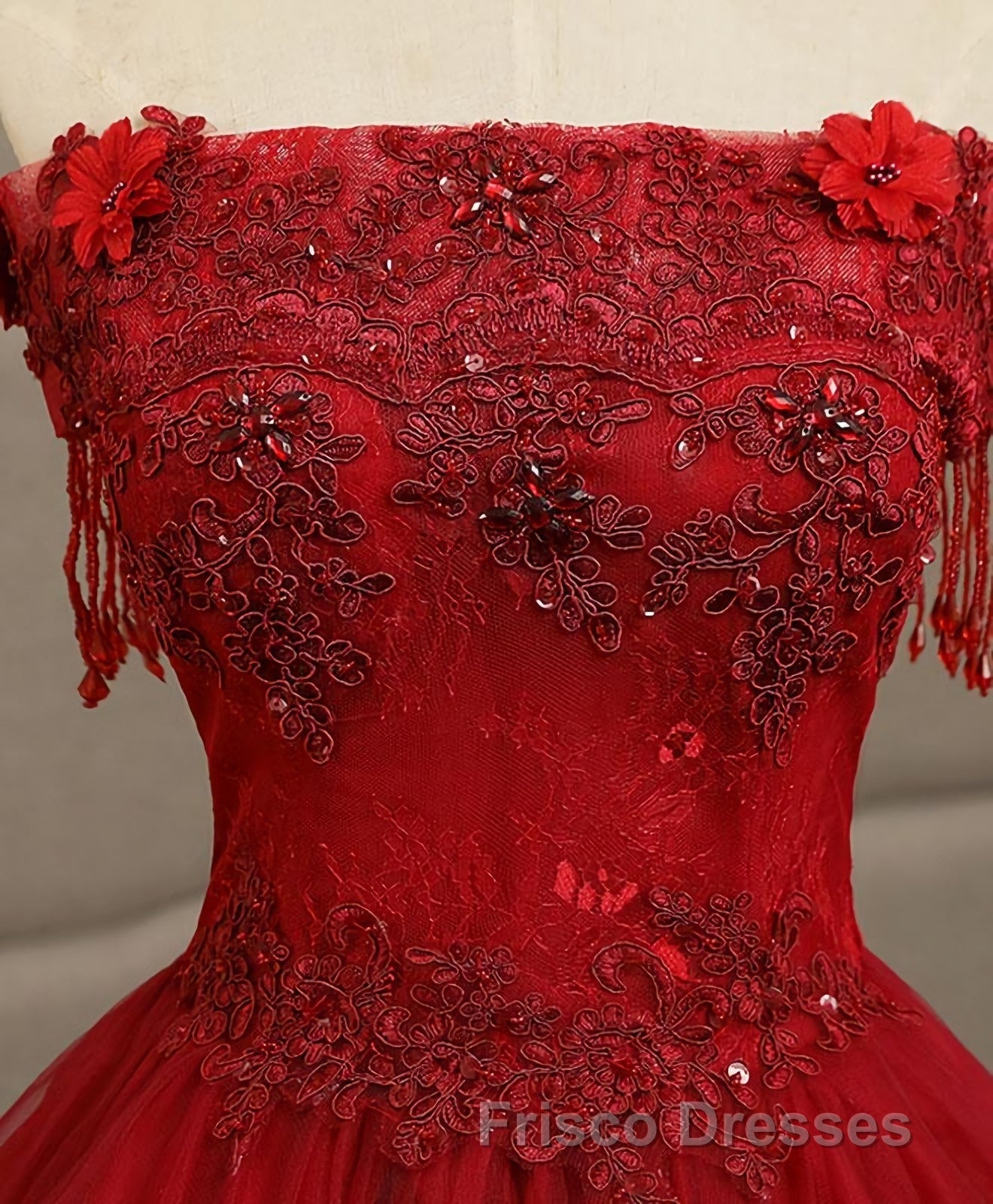 Burgundy Tulle Lace Long Formal Prom Gown Burgundy Tulle Lace Formal Prom Dress