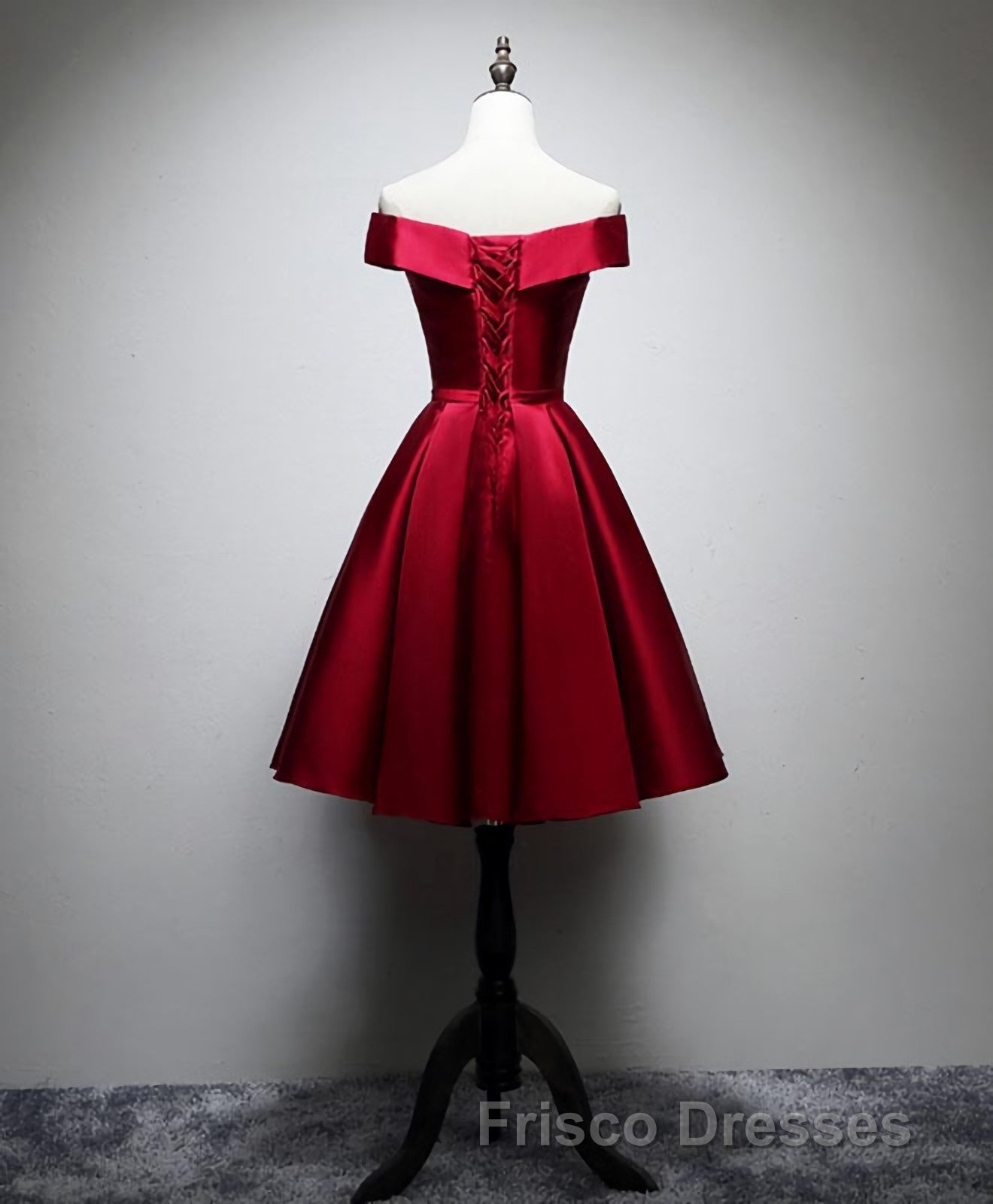 Simple Satin Burgundy Short Formal Prom Dress, Burgundy Homecoming Dress Secondary image