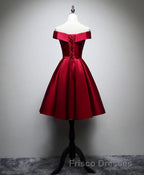Simple Satin Burgundy Short Formal Prom Dress, Burgundy Homecoming Dress