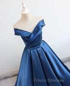 Simple Blue Satin Long Formal Prom Dress, Blue Formal Prom Dress