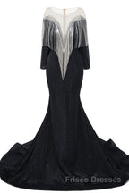 Deep V-neck Shiny Royal Blue Long sleeves Mermaid Formal Prom Dresses