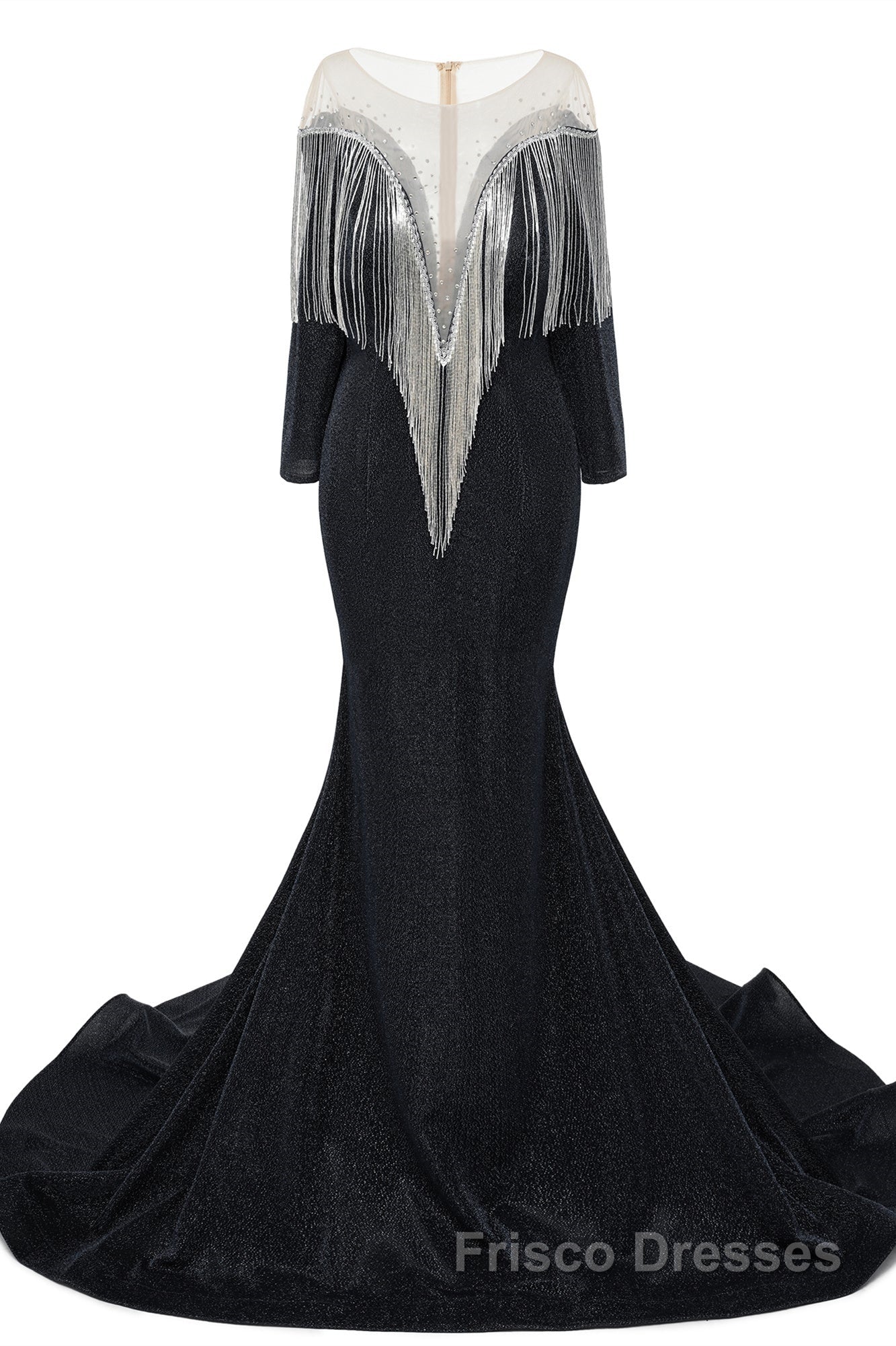 Deep V-neck Shiny Royal Blue Long sleeves Mermaid Formal Prom Dresses
