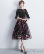 Black Lace Tulle Short Prom Dress Black Lace Bridesmaid Dress