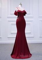 Wine Red Mermaid Sweetheart Straps Long Formal Prom Dress, Wine Red Formal Prom Dress