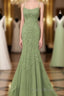 Lovely Sage Green Straps Mermaid Long Formal Prom Dress, Lace-Up Evening Dress Formal Prom Dress