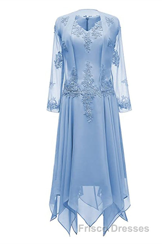 Dusty Pink Two-Piece V-Neck Appliques Mother of the Bride Dress