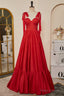 Red Bow Tie Straps A-line Satin Long Prom Dress