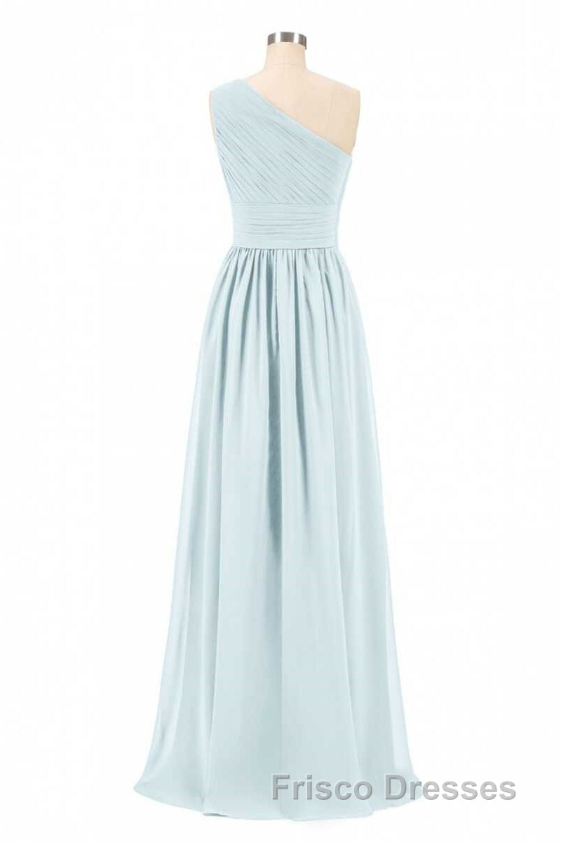 Dusty Blue Chiffon One-Shoulder Banded Waist Bridesmaid Dress Secondary image