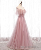 Pink Sweetheart Tulle Long Formal Prom Dress, Pink Tulle Formal Prom Dress, 1