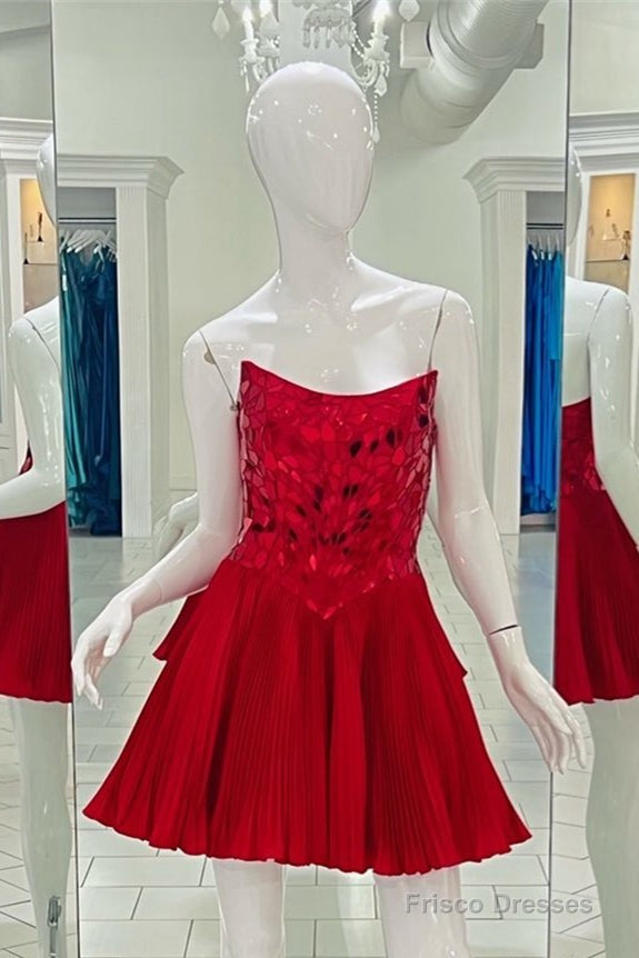 Red Strapless Mirror-Cut Sequins Top A-line Homecoming Dress Main image
