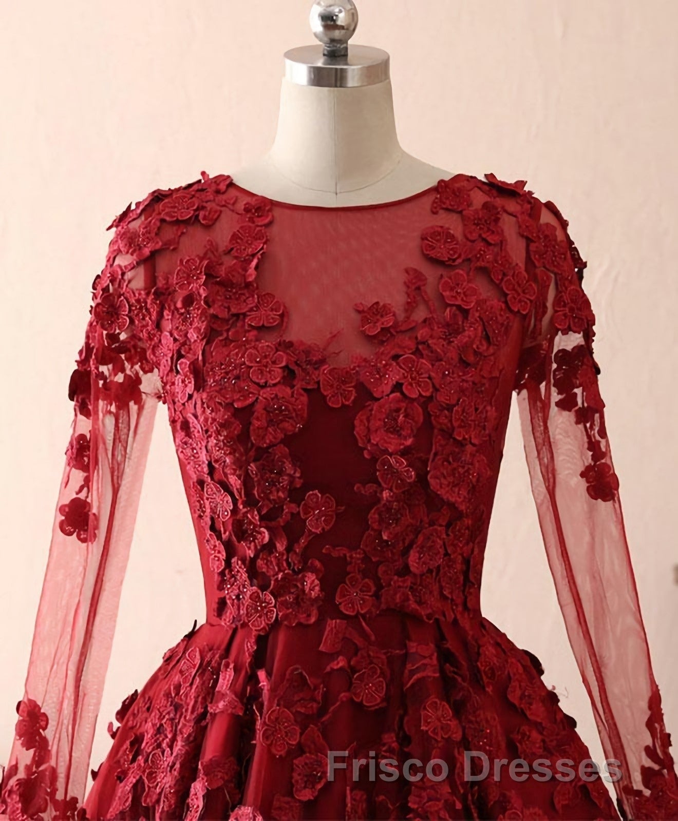 Burgundy Lace Satin Long Formal Prom Dress, Burgundy Lace Evening Dress