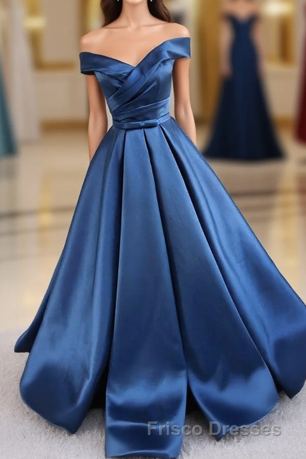 Simple Blue Satin Long Formal Prom Dress, Blue Formal Prom Dress Main image