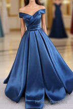 Simple Blue Satin Long Formal Prom Dress, Blue Formal Prom Dress