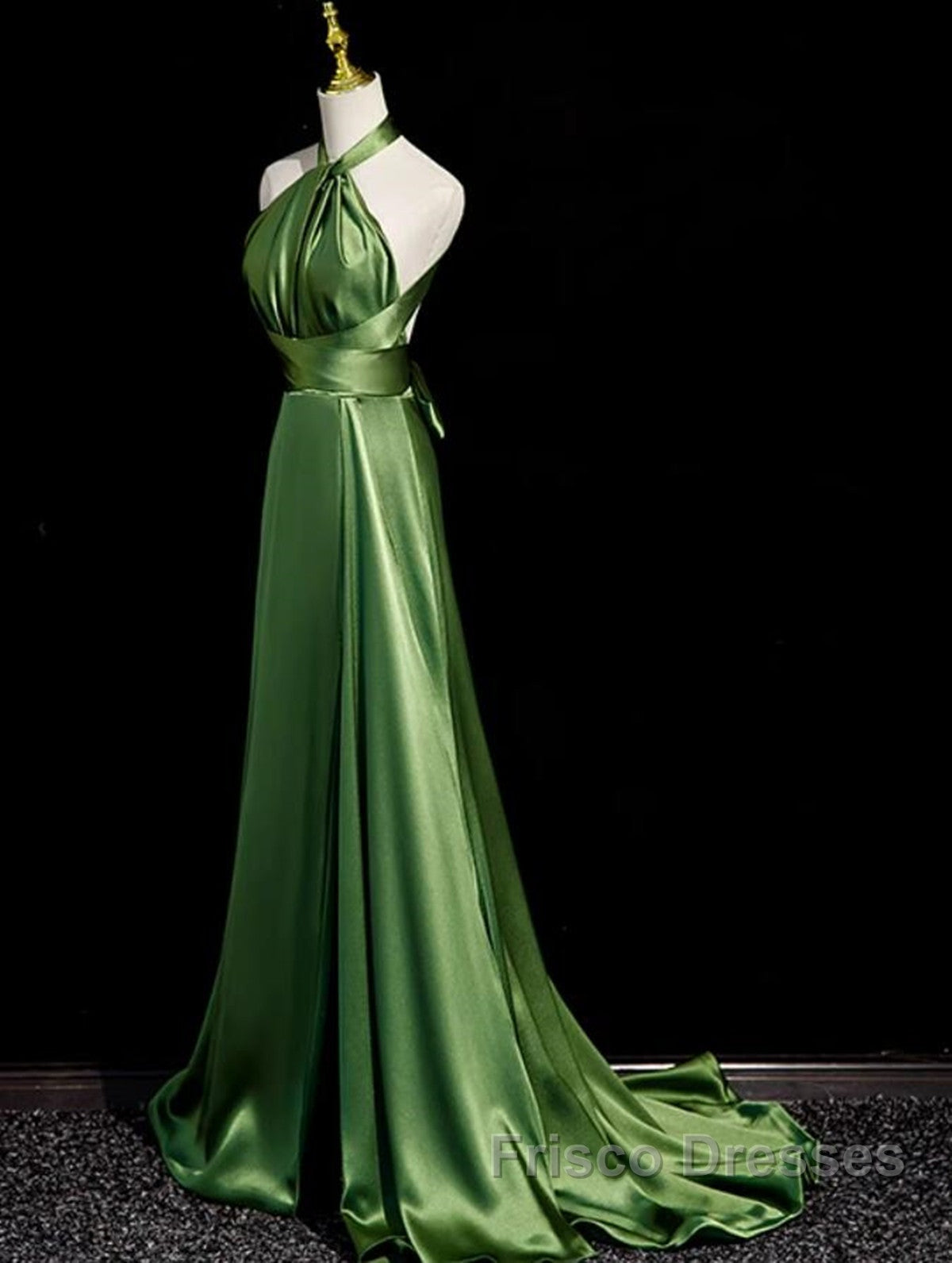 Green Soft Satin Halter Long Evening Dress Party Dress, Green A-line Formal Prom Dress Secondary image
