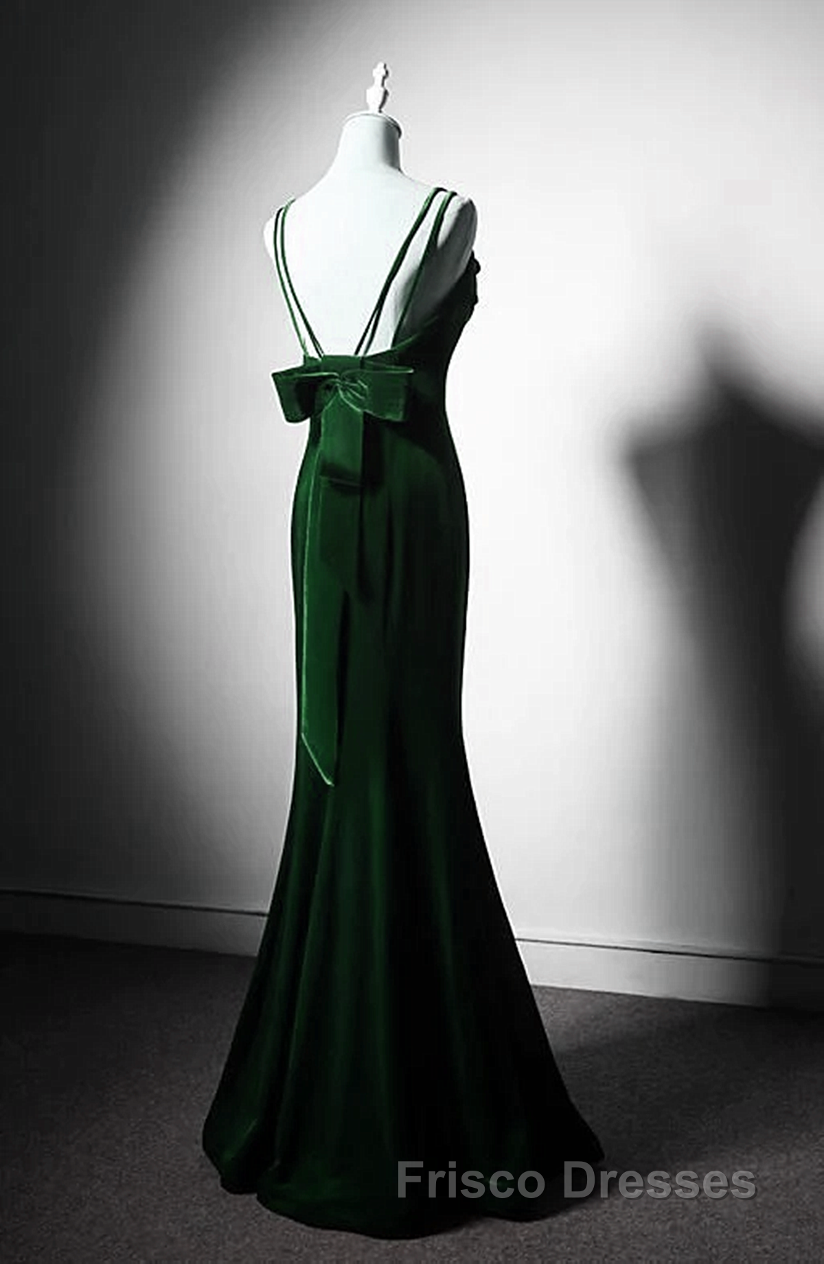 Green Mermaid Long Velvet Party Dress, Green Straps Long Formal Prom Dress Formal Prom Dress
