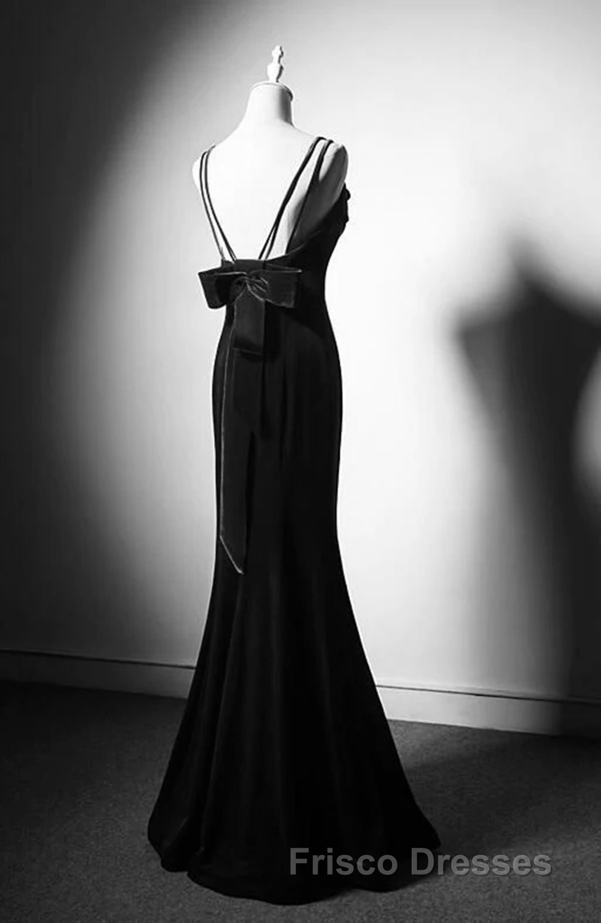 Black Straps Velvet Low Back Long Formal Prom Dress, Black Velvet Evening Dress Formal Prom Dress