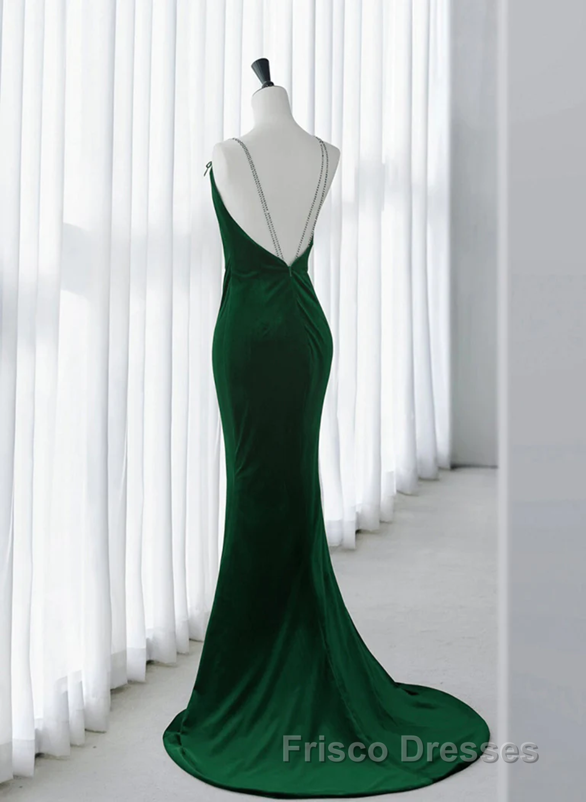 Green Velvet Mermaid Straps Long Formal Prom Dress, Green Evening Dress Party Dress Secondary image