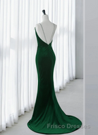 Green Velvet Mermaid Straps Long Formal Prom Dress, Green Evening Dress Party Dress