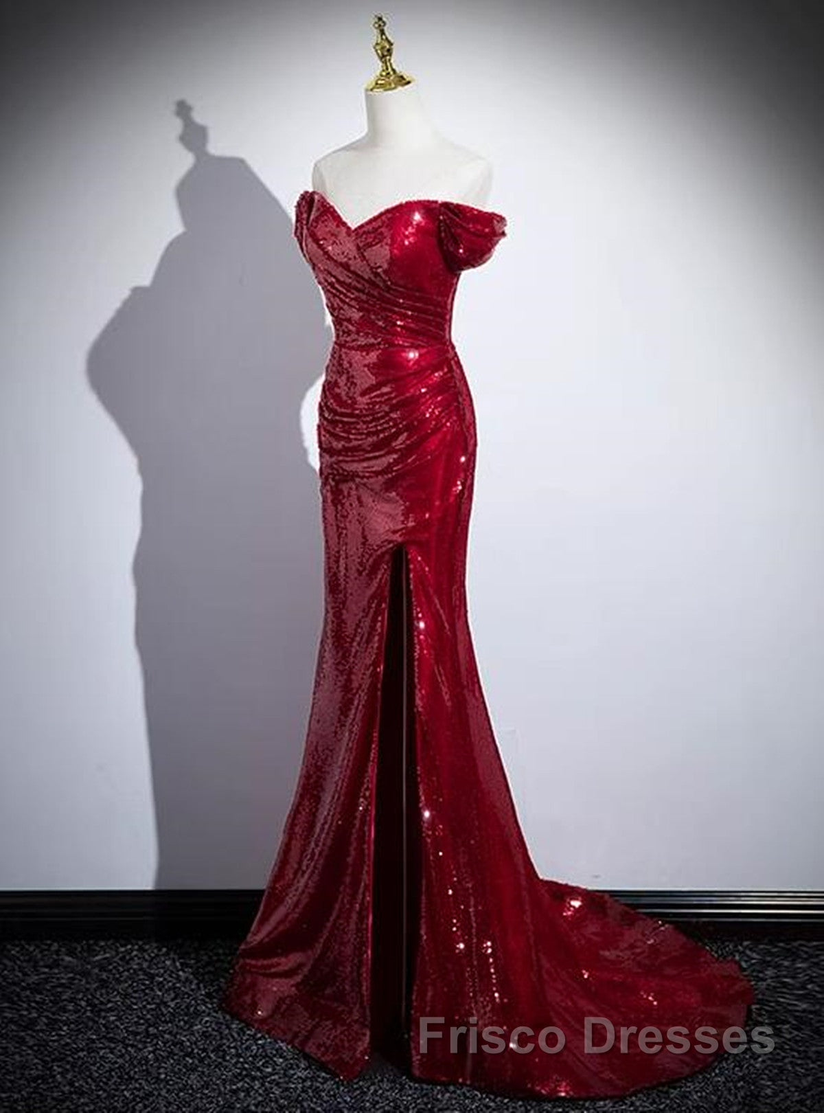 Dark Red Sequins Mermaid Sweetheart Formal Prom Dresses, Dark Red Evening Dresses