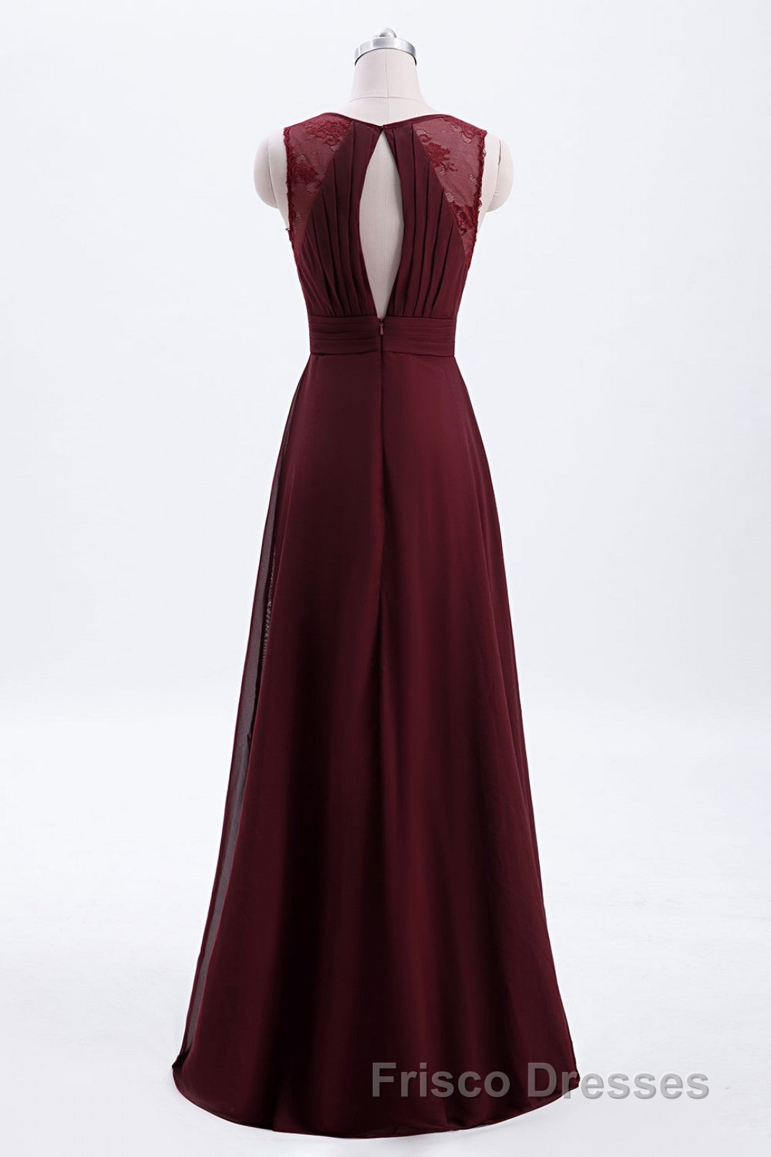 Burgundy Chiffon A-line Pleated Long Bridesmaid Dress
