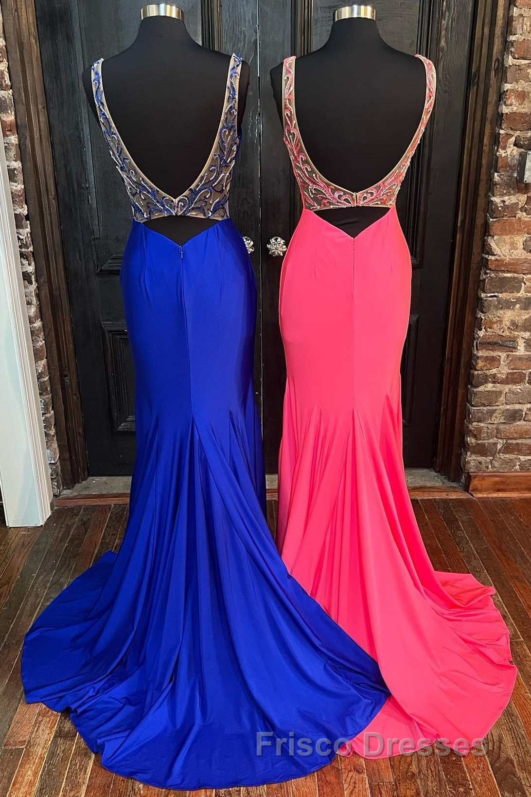 Royal Blue V-Neck Open Back Mermaid Long Formal Prom Dress Secondary image