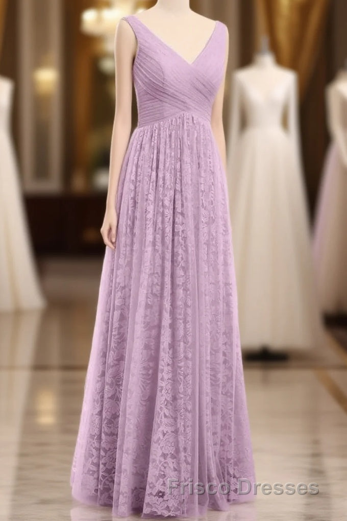 Dusty Purple Chiffon Jacquard V-Neck A-Line Long Bridesmaid Dress Main image