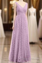 Dusty Purple Chiffon Jacquard V-Neck A-Line Long Bridesmaid Dress