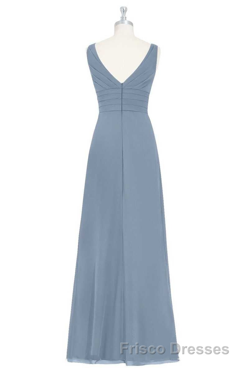 Dusty Blue V-Neck Banded Waist Ruffled Long Bridesmaid Dress Secondary image
